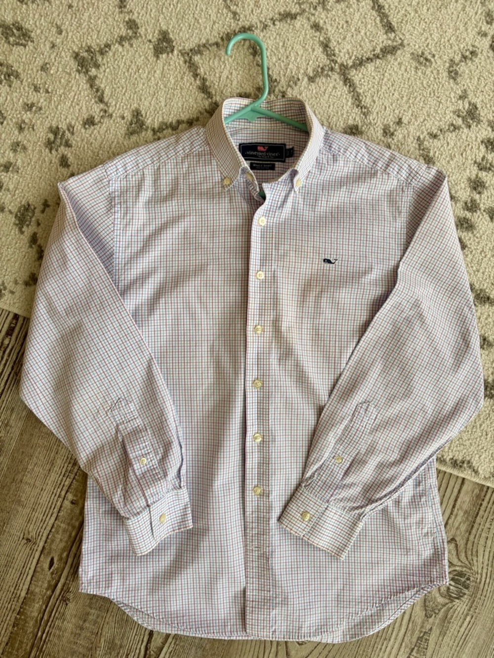 Vineyard Vines Men's Button-Down Whale Shirt - Small - White w/ Purple/Blue Grid